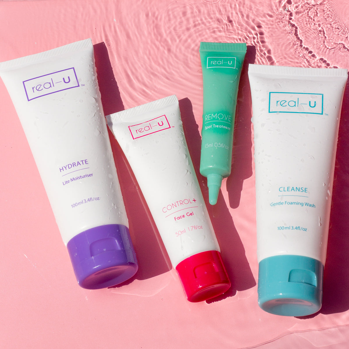 real-u red LUXE+ Kit clears acne, pimples and breakouts